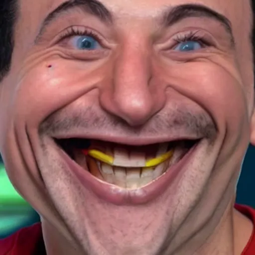 Image similar to extremely zoomed - in photo of spanish laughing guy el risitas face showing his big grin and laughing kek meme face