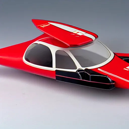 Prompt: 1970s red sporty electric flying hovercar 35mm 8k product photo