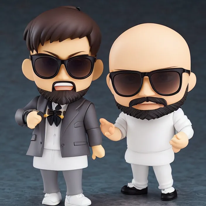 Prompt: Bald Person with Beard and Sunglasses, An anime nendoroid of a Bald Person with Beard and Sunglasses, figurine, detailed product photo