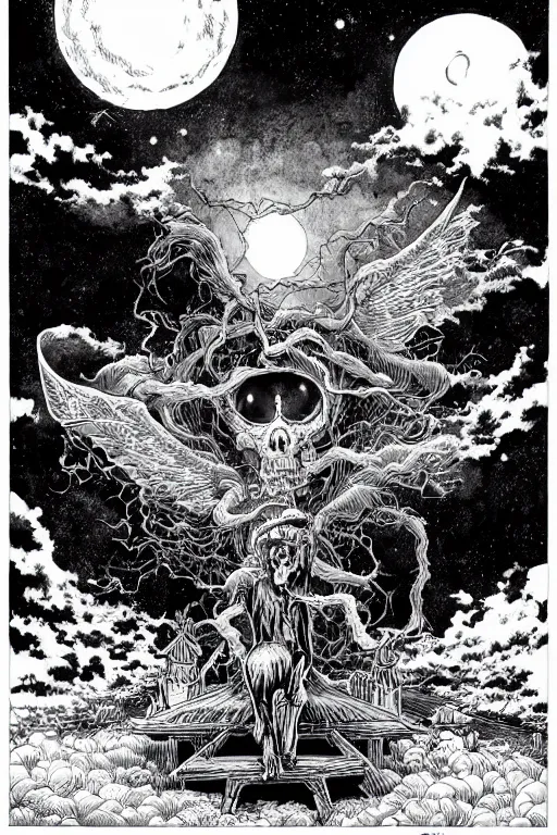 Prompt: lost soul ghost, night sky, highly detailed ink illustration of a forgotten cemetery, b & w clean shaped illustration by kim jung gi, ric estrada, ron english and eiichiro oda