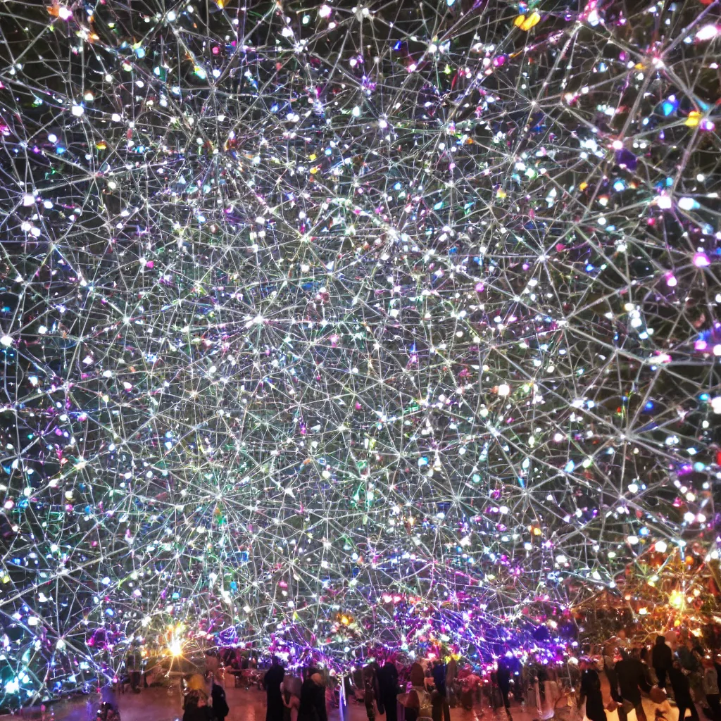 Image similar to Atomium made out of disco balls