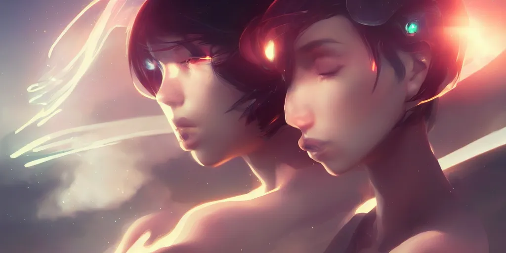 Prompt: Young woman, somber white eyes, long, gentle lighting, piloting a small space shuttle, futuristic, dim lighting, digital art by Makoto Shinkai ilya kuvshinov and Wojtek Fus, digital art, concept art,