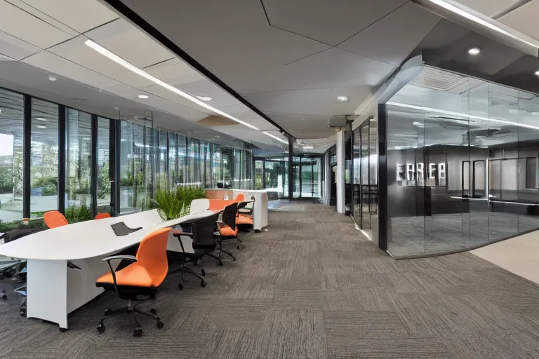 Prompt: suburban office headquarters designed by Gensler