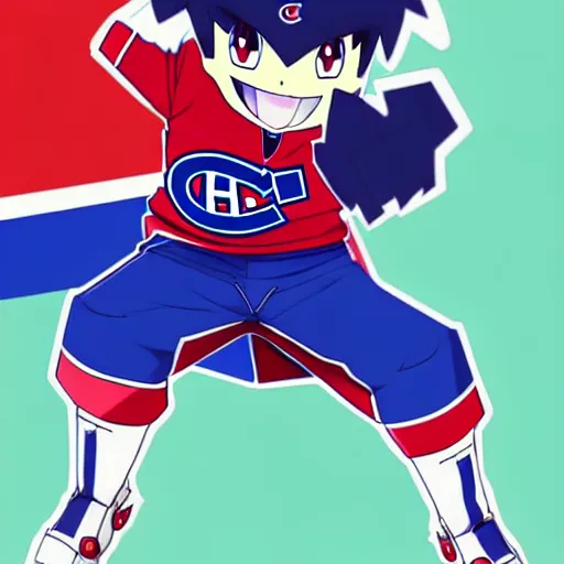 Image similar to anime concept Portrait of Habs Montreal Canadiens Mascot as an evolved powerful pokemon, highly detailed anime, smooth, sharp focus, dynamic lighting, intricate, trending on ArtStation, illustration pokemon, art by WLOP