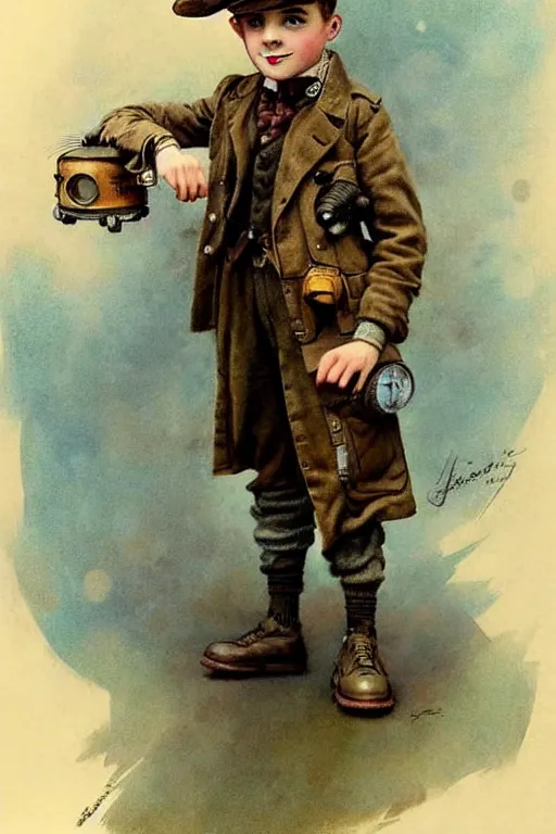 Image similar to ( ( ( ( ( 1 9 5 0 s retro future 1 0 year old adventurer in steampunk costume full portrait. muted colors. ) ) ) ) ) by jean - baptiste monge!!!!!!!!!!!!!!!!!!!!!!!!!!!!!!