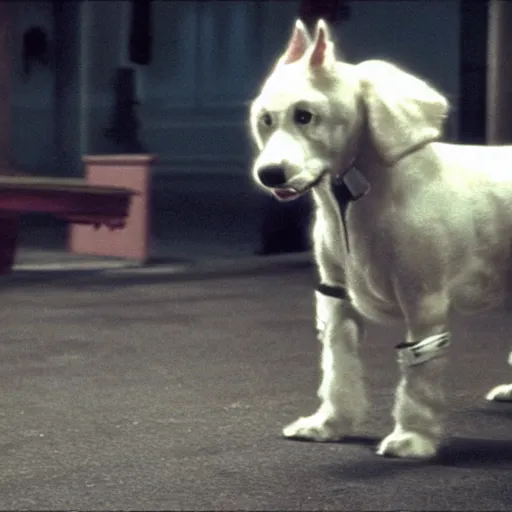 Prompt: movie still of dog robot white swiss shepperd, cinematic composition, cinematic light, criterion collection, by edgar wright