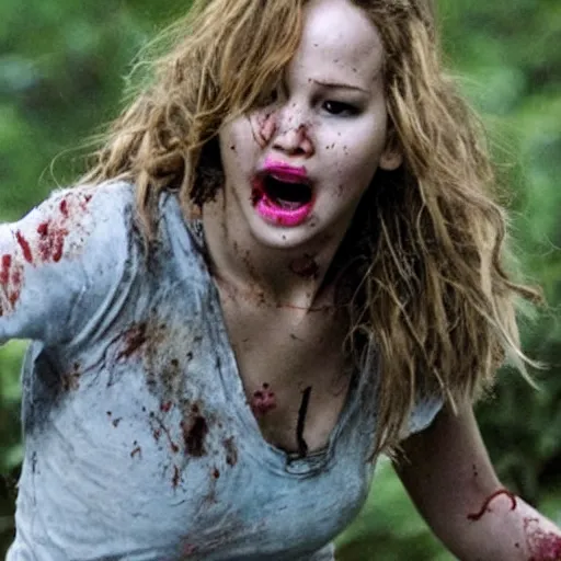 Image similar to jennifer lawrence zombie chases a family