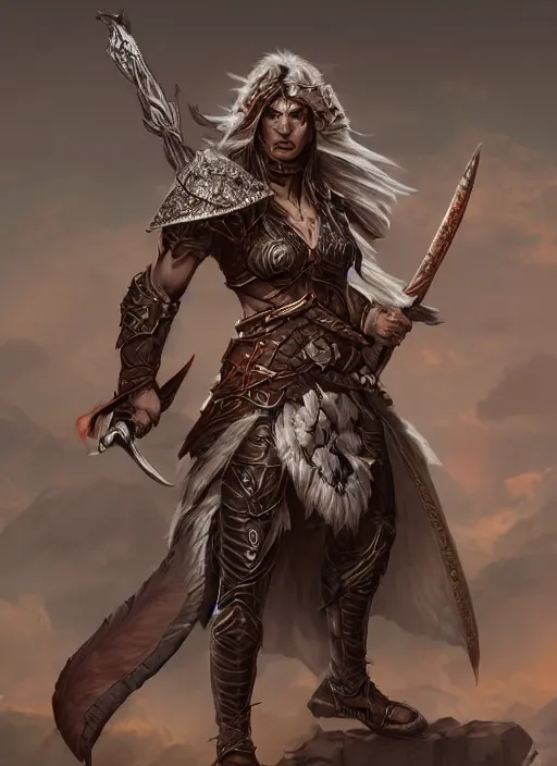 Prompt: warrior dnd character, single character concept art, white background, long shot, highly detailed, digital art, sharp focus, by mark brooks