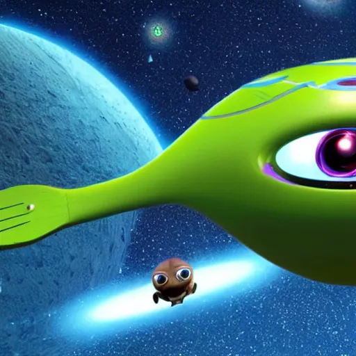 Image similar to an intergalactic spaceship that carries alieneggs, 3 d cartoon, still from the pixar movie