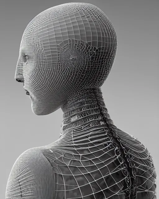 Prompt: mythical dreamy black and white organic bio-mechanical spinal ribbed profile face portrait detail of translucent steampunk beautiful female angelic-human-queen-vegetal-cyborg, highly detailed, intricate crystal jelly ornate, poetic, 3D render, digital art, octane render, 8K artistic photography, photo-realistic, by Dora Maar