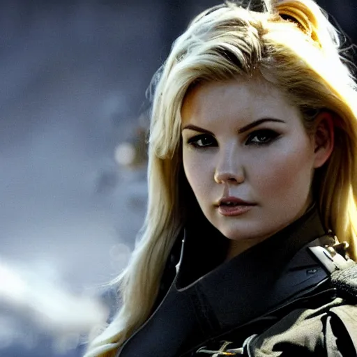 Image similar to elisha cuthbert as a soldier in a scifi battlefield