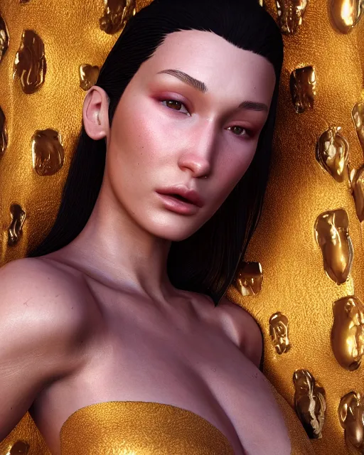 Image similar to a highly detailed metahuman 8 k close up render of bella hadid gustav klimt death and life painting trending on artstation made in unreal engine 4