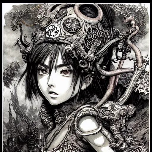 Image similar to prompt: World of Warcraft character portrait drawn Vania Zouravliov and Katsuhiro Otomo and Takato Yamamoto, inspired by Akira 1988 anime, magical and alchemical weapons, soft light, intricate detail, photorealistic style, intricate detailed oil painting, detailed illustration, oil painting, painterly feeling, intricate ink painting detail, sharp high detail, manga and anime 2000