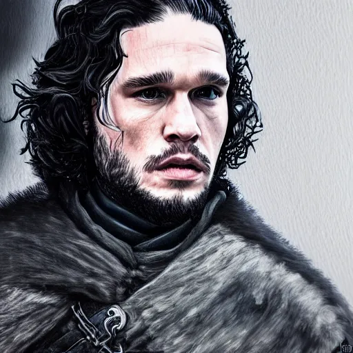 Prompt: kit harrington as lord comanderl of the nights watch, incredibly detailed oil painting, high octane, trending on artstation, incredible fineline, regal, fine art museum piece, drum scanner