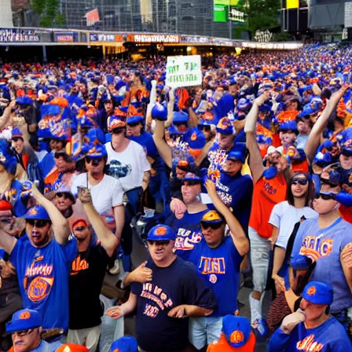 Image similar to photo for NYTimes Story - Hundreds of ny mets fans protest outside stadium as beer prices double