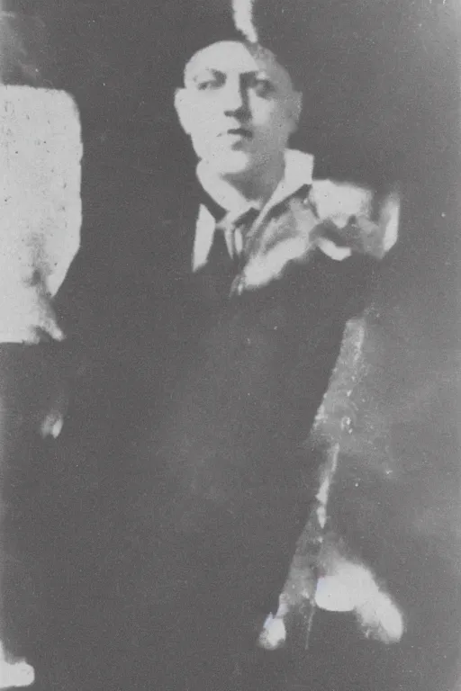 Prompt: vintage photo of a young aleister crowley in an underground occult night club