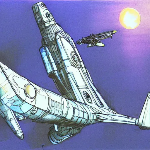 Image similar to copic marker concept drawing of spaceship by doug chiang