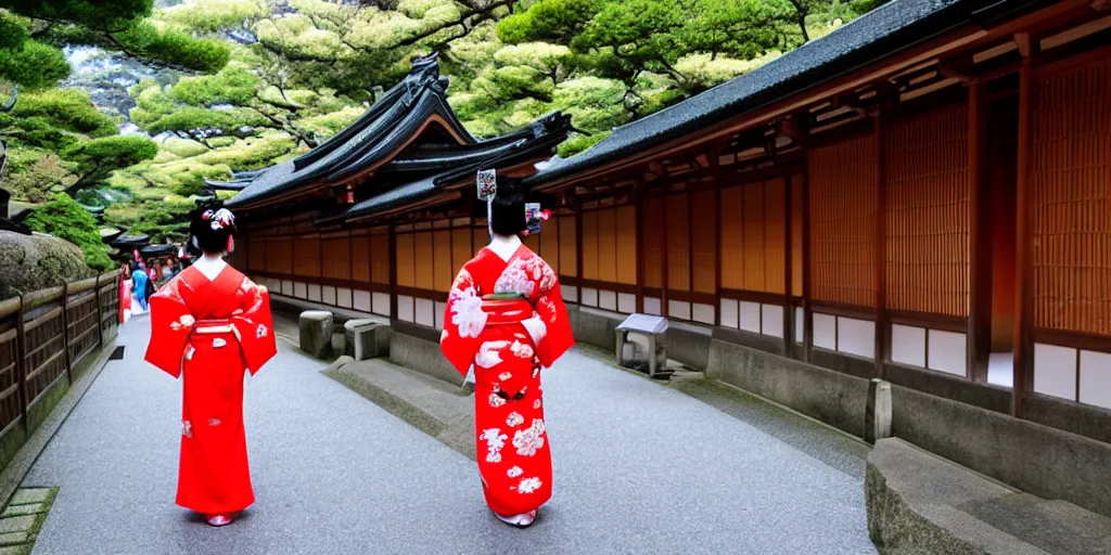 Image similar to geisha, kyoto walking to a shrine