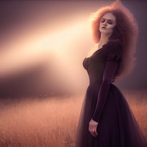 Image similar to photographic portrait of a stunningly beautiful gothic female in soft dreamy light at sunset, god rays, contemporary fashion shoot, by edward robert hughes, annie leibovitz and steve mccurry, david lazar, jimmy nelsson, breathtaking, 8 k resolution, extremely detailed, beautiful, establishing shot, artistic, hyperrealistic, beautiful face, octane render