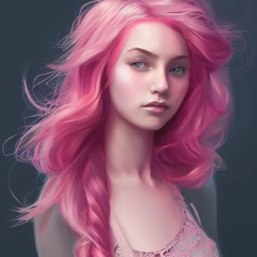 Image similar to full body portrait of teen girl, pink hair, gorgeous, amazing, elegant, intricate, highly detailed, digital painting, artstation, concept art, sharp focus, illustration, art by Ross tran