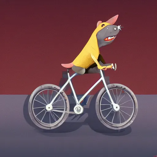 Image similar to a stainless steel bike, made of swiss cheese wheels, a cartoonish rat riding the bike on the surface of the moon and, digital painting, greg rutowski, artstation