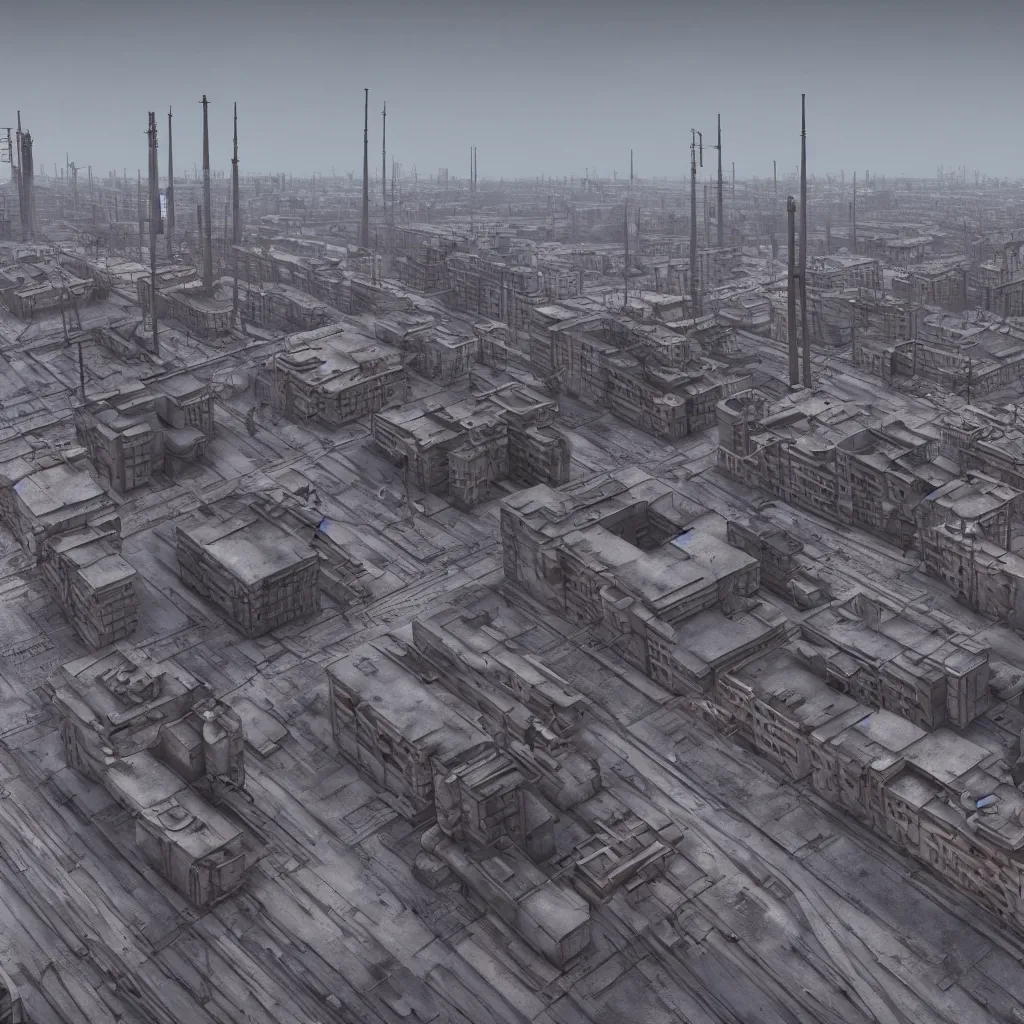 Image similar to average russian city, atmospheric, industrial, soviet architecture, very detailed, realistic brutalism, 4 k