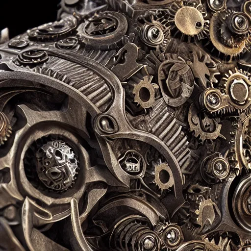 Prompt: A biomechanical ornate wolf made of engraved full plate armor and gears, Macro shot by Justin Gerard, unreal engine, physically based rendering