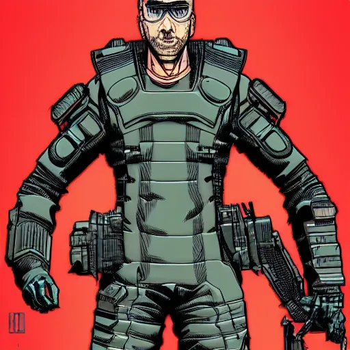 Prompt: male cyberpunk In style of travis charest and laurie greasley, detailed