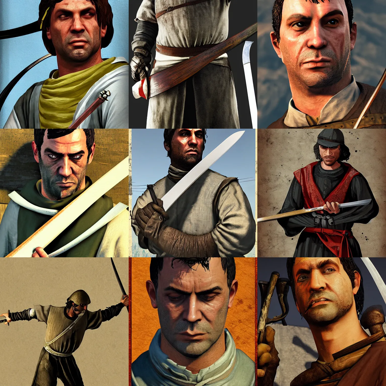 Image similar to Medieval swordsman, closeup, detailed, GTA V poster