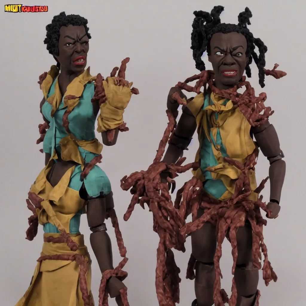 Image similar to maya angelou cosplay kunta kinte, stop motion vinyl action figure, plastic, toy, butcher billy style