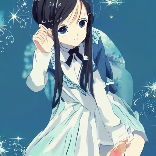Image similar to a cute girl wearing elegant clothes, anime key visual, typography,