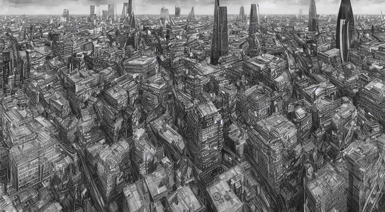 Prompt: london skyline by junji ito, octane render, trending on artstation