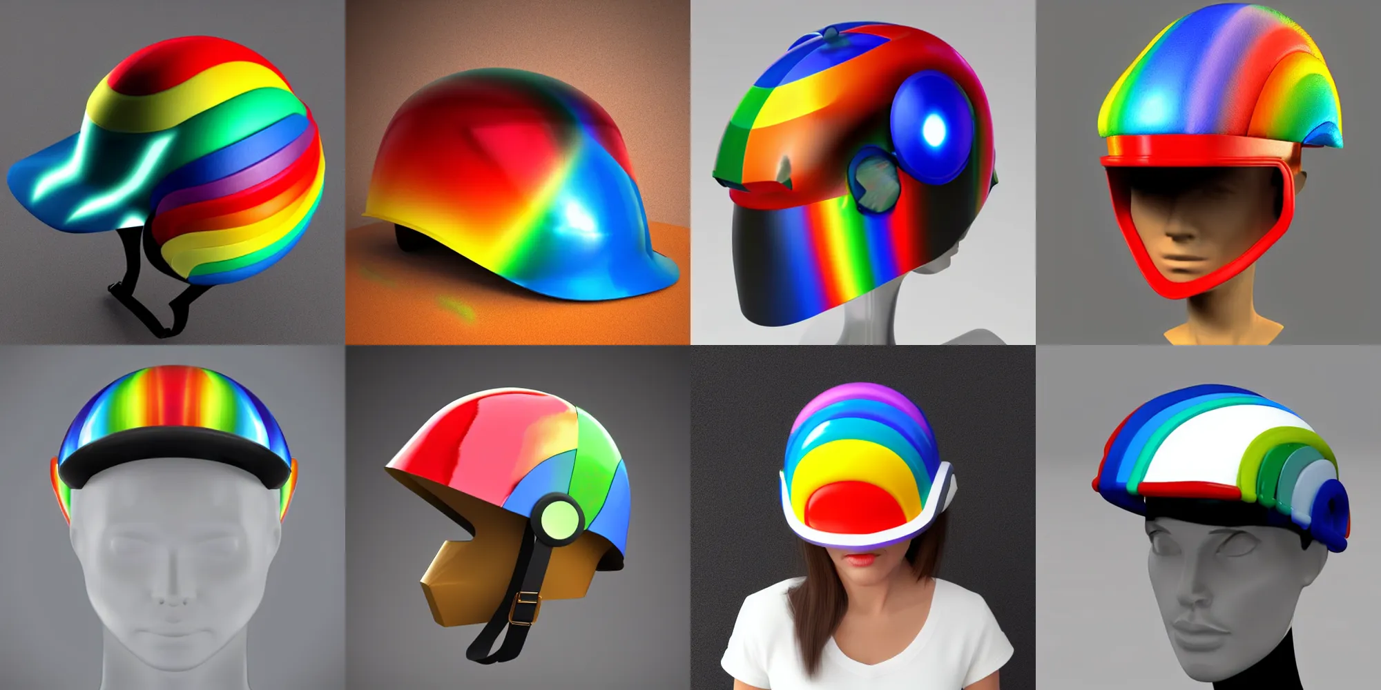 Prompt: pop culture futuristic rainbow steamboat helmet with visor, 3d render