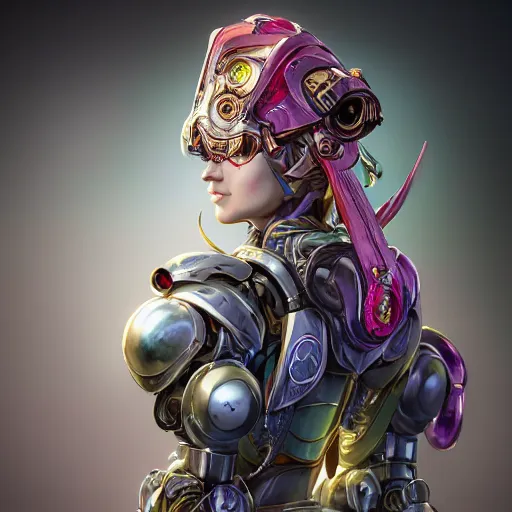 Image similar to studio portrait of lawful good colorful female holy mecha paladin absurdly beautiful, elegant, young sensual graceful woman, ultrafine hyperrealistic detailed face illustration by kim jung gi, irakli nadar, intricate linework, sharp focus, bright colors, matte, octopath traveler, final fantasy, unreal engine highly rendered, global illumination, radiant light, intricate environment