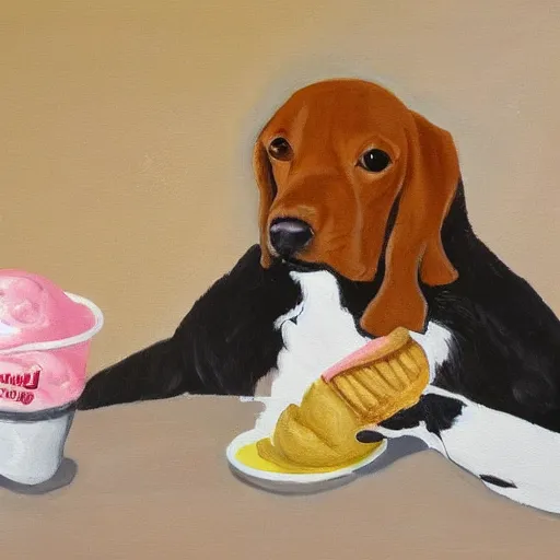 Image similar to painting of a dog eating ice cream