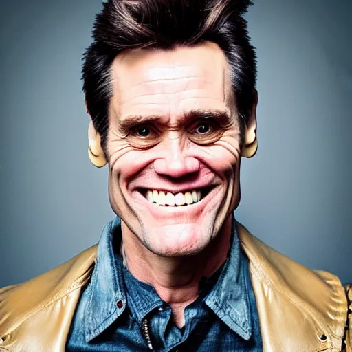 Image similar to a portrait of jim carrey wearing mechanical implants