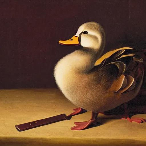 Image similar to a duck holding a knife