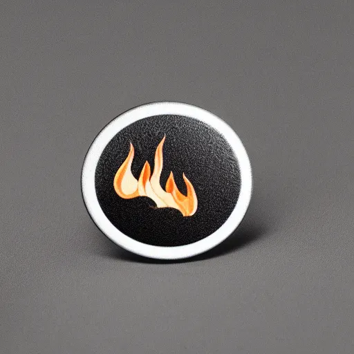 Image similar to a photo of a retro 1 9 6 0 s minimalistic clean fire flames warning label hard enamel pin, studio lighting, behance