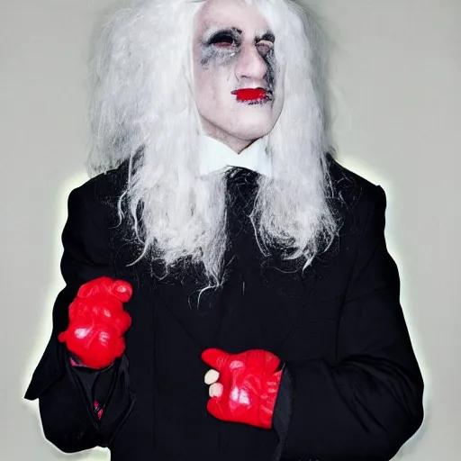 Image similar to Full picture of a white hair dracula wearing Dr. Martens shoes