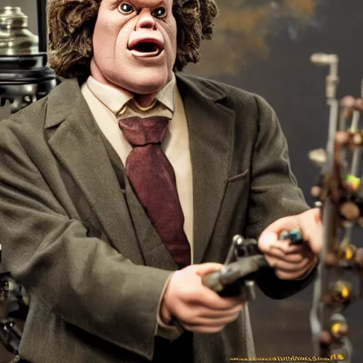 Image similar to animatronic John C. Reilly, exposed mechanics, photo, Stan Winston studios, detailed, 4k