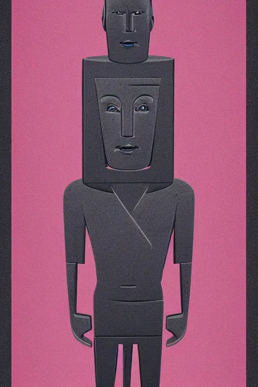 Image similar to cubist moai statue cutout digital illustration cartoon colorful beeple