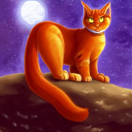 Image similar to Firestar and Ravenpaw sitting next to each other looking into the Moon, Warrior cats, Back side view, Erin Hunter, wholesome, high detail, forest scenery, Moon view, illustration of 2 cats, trending on artstation, beautiful Paintings