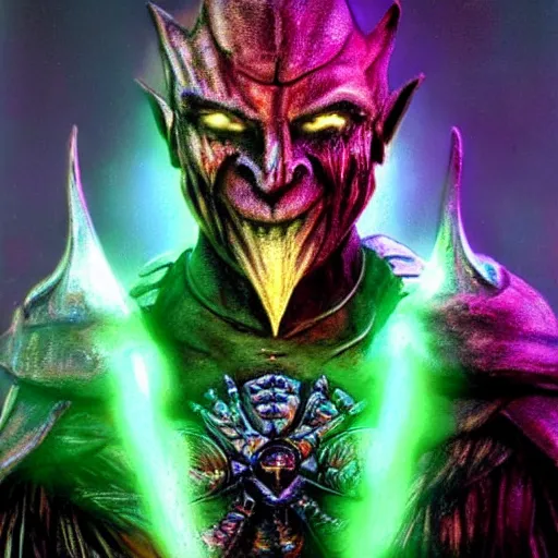 Prompt: Bright, colorful, realistic dark gritty individual elder scrolls morrowind Dagoth Ur, known as Voryn Dagoth in life, and whom Vivec would later come to call The Sharmat, was a powerful Chimer lord and Lord High Councillor to House Dagoth full body backlighting, kodachrome, high contrast, highly detailed, sharp focus, digital painting, concept art, illustration, trending on artstation, comic book by Alex Ross cover art