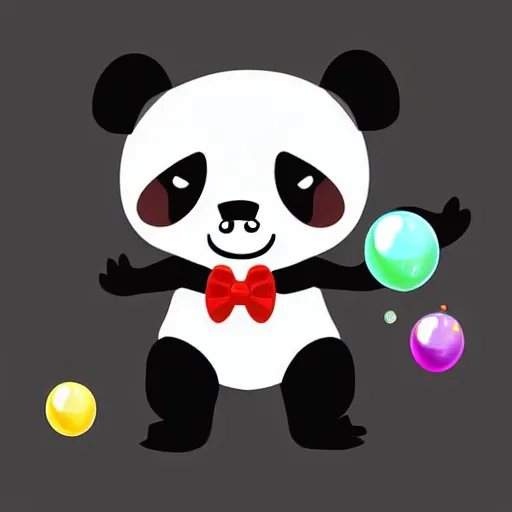 Prompt: cute little panda with a bow popping bubbles digital art cute by greg rutkowsky