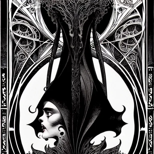 Image similar to medium portrait dark light, by bernie wrightson and killian eng and joe fenton, inspired by art nouveau science fiction, etching, fine, sharp high detail,