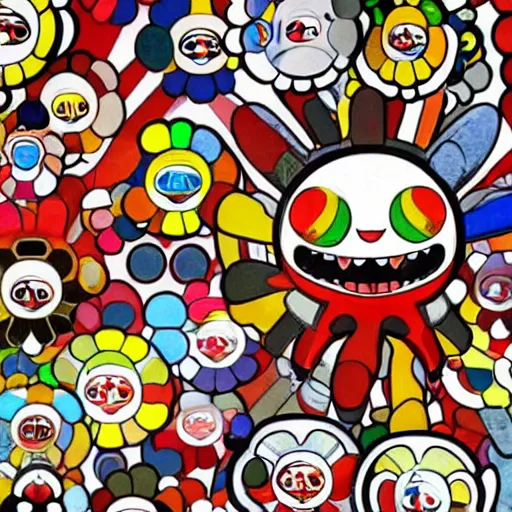 Prompt: red cartoon demons in a takashi murakami art style