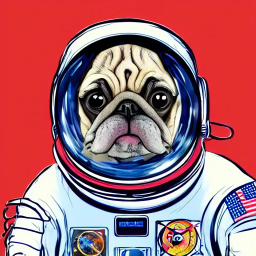 Prompt: An astronaut watching an adorable Pug, digital art, trending on artstation, HDR