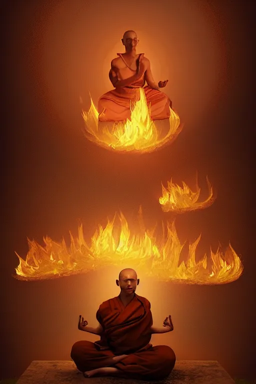 Image similar to A single monk meditating in fire by Afshar Petros, Trending on artstation.