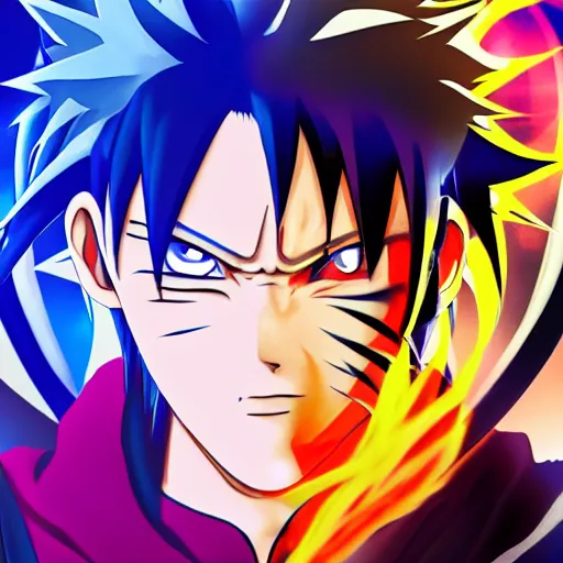 Image similar to fusion of sasuke and naruto, anime, 4 k