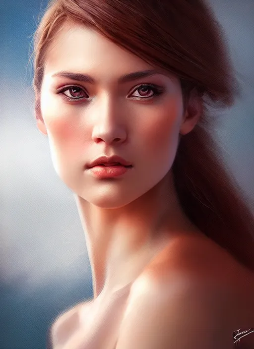 Image similar to photo of a gorgeous young woman in the style of stefan kostic, realistic, half body shot, sharp focus, 8 k high definition, insanely detailed, intricate, elegant, art by stanley lau and artgerm